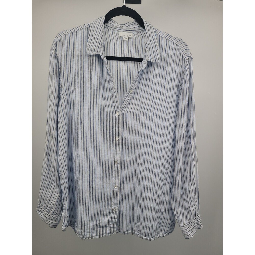 J. Jill Striped Linen Shirt Sz M Beachy Vacation Resort Summer